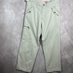 Guess Jeans Cargo Pants Mens Size 34 Beige Straight Leg Adjustable Waist 90s Y2K